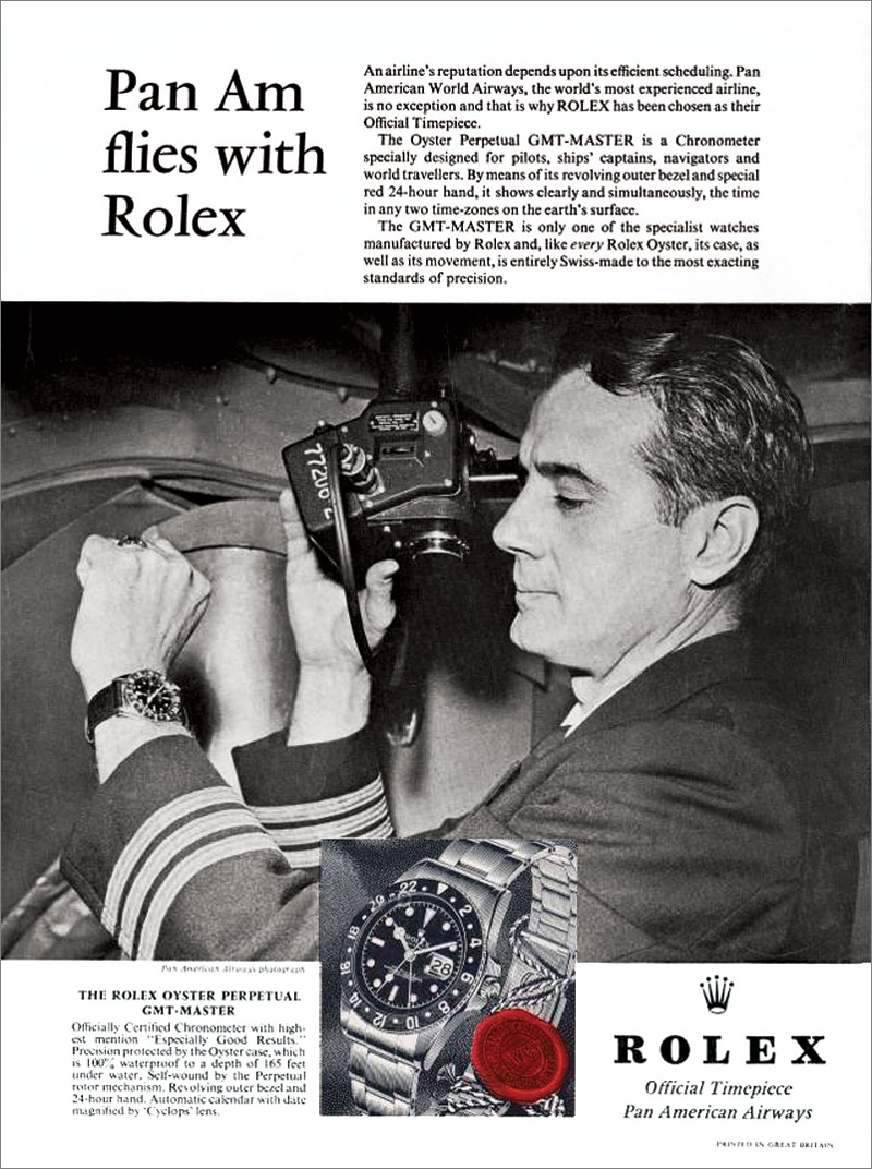 vintage Rolex GMT- Master Pan Am advertisement from 1963